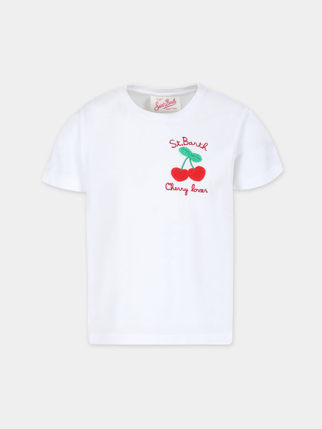 T-shirt bianca per bambina con ciliegie
